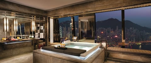 Separate tub and shower, rainfall showerhead, designer toiletries