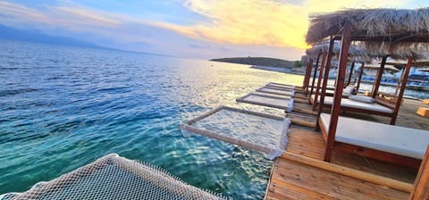 Private beach nearby, sun loungers, beach umbrellas, beach bar