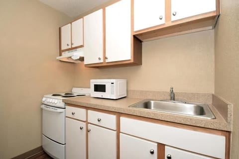 Mini-fridge, microwave, stovetop