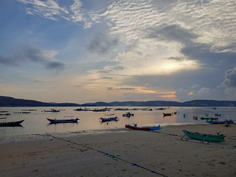 On the beach, white sand