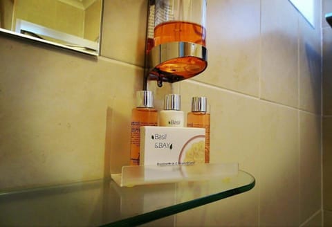 Shower, free toiletries, hair dryer, towels