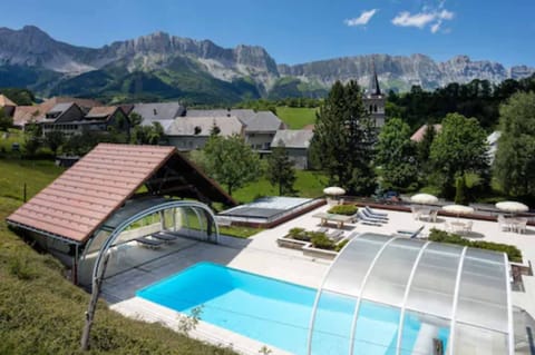 Seasonal outdoor pool, sun loungers