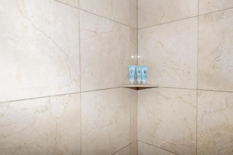 Combined shower/tub, towels