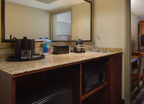 Fridge, microwave, coffee/tea maker