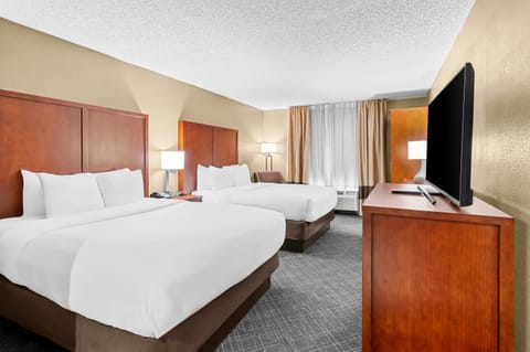 Standard Room, 2 Queen Beds, Non Smoking | In-room safe, desk, soundproofing, iron/ironing board