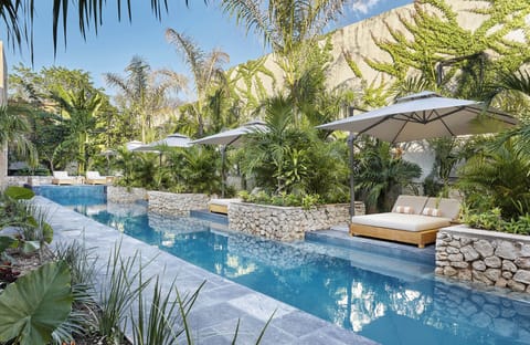 Outdoor pool, open 8:00 AM to 6:00 PM, pool umbrellas, sun loungers