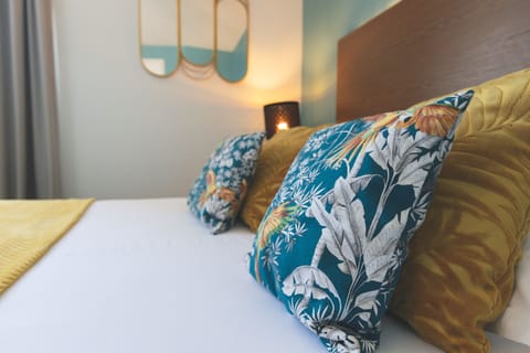 Individually decorated, individually furnished, desk, blackout drapes