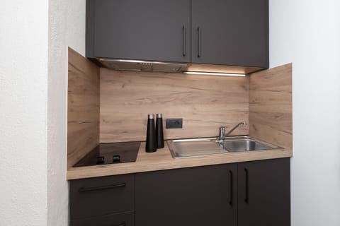 Fridge, microwave, stovetop, espresso maker