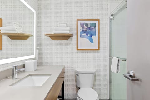 Combined shower/tub, hair dryer, towels