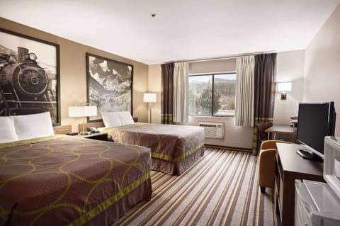 Standard Room, 2 Queen Beds, Non Smoking | Desk, laptop workspace, blackout drapes, iron/ironing board