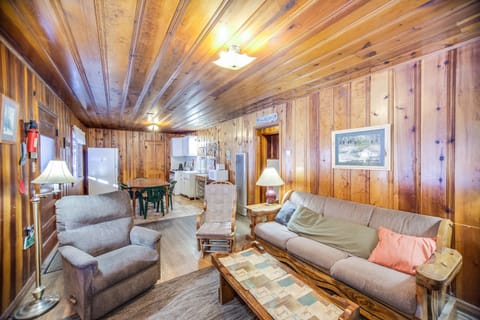 Cabin 7, Two Bedroom King/Two Doubles | Living area | Flat-screen TV, fireplace