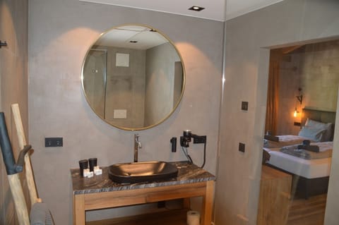 Shower, rainfall showerhead, hair dryer, bathrobes