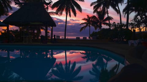 On the beach, sun loungers, beach umbrellas, beach towels
