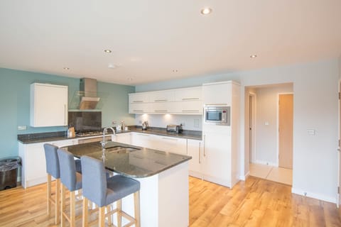 Fridge, microwave, stovetop, electric kettle