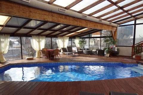 Indoor pool, open 8:00 AM to 7:30 PM, pool umbrellas, sun loungers