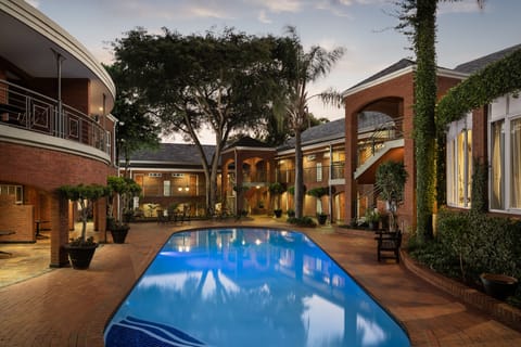 Outdoor pool, pool umbrellas
