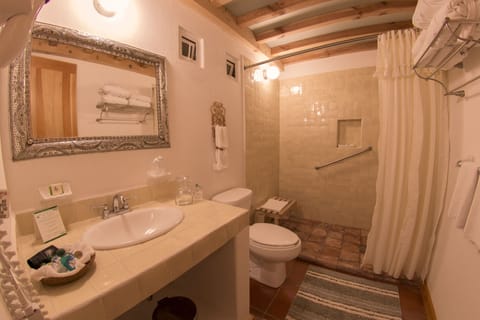 Shower, free toiletries, towels