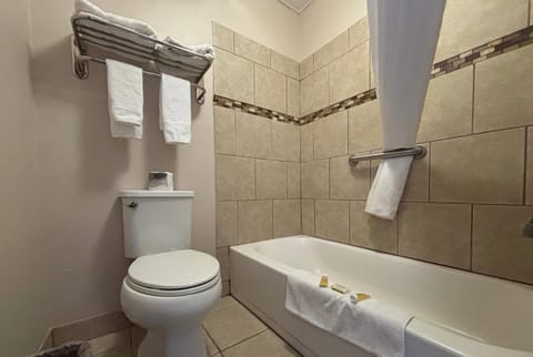 Combined shower/tub, hair dryer, towels
