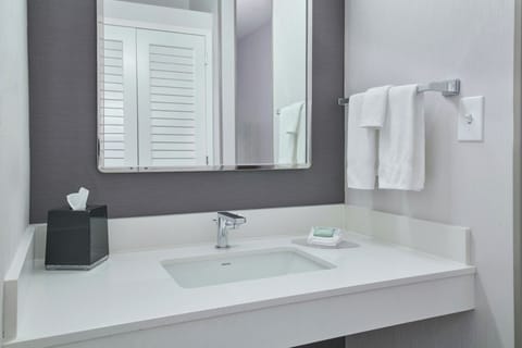 Combined shower/tub, free toiletries, hair dryer, towels