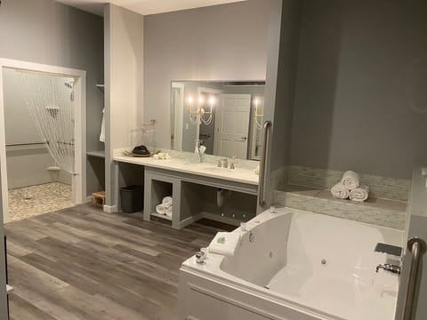 Separate tub and shower, jetted tub, hydromassage showerhead