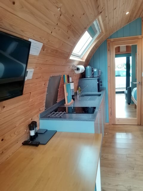 Luxury Cabin | Private kitchen | Full-size fridge, microwave, stovetop, coffee/tea maker