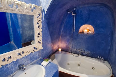 Grand Villa, 3 Bedrooms, Private Pool, Sea View (Villa Agis) | Bathroom | Shower, rainfall showerhead, slippers, towels