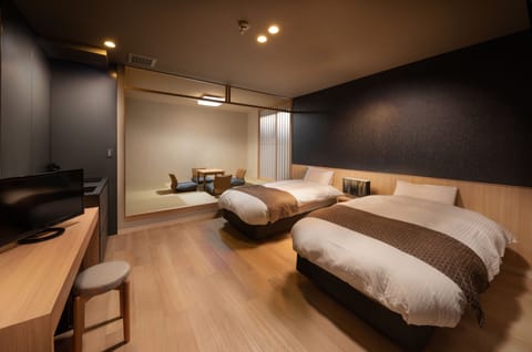 Japanese Western Style Room with Kitchenette | Down comforters, pillowtop beds, blackout drapes, free WiFi