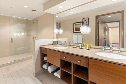 Suite, 1 King Bed (Vista) | Bathroom | Rainfall showerhead, free toiletries, hair dryer, towels