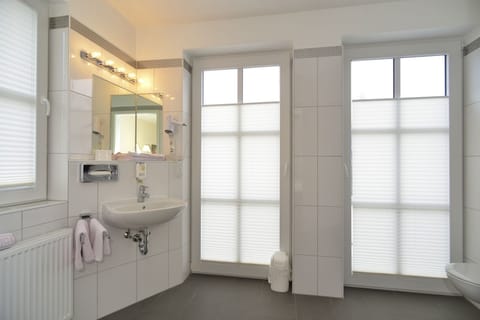 Shower, free toiletries, hair dryer, towels