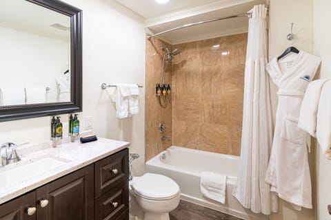 Signature Suite | Bathroom | Designer toiletries, hair dryer, bathrobes, towels