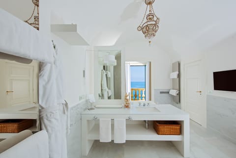 Suite, Hot Tub, Sea View (Lady Hamilton) | Bathroom | Rainfall showerhead, free toiletries, hair dryer, bathrobes