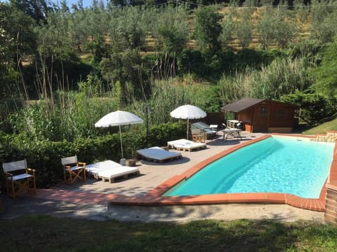 Seasonal outdoor pool, pool umbrellas, sun loungers