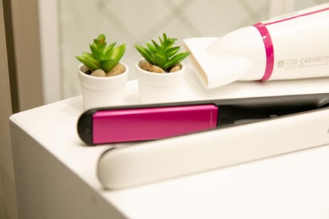 Shower, rainfall showerhead, free toiletries, hair dryer