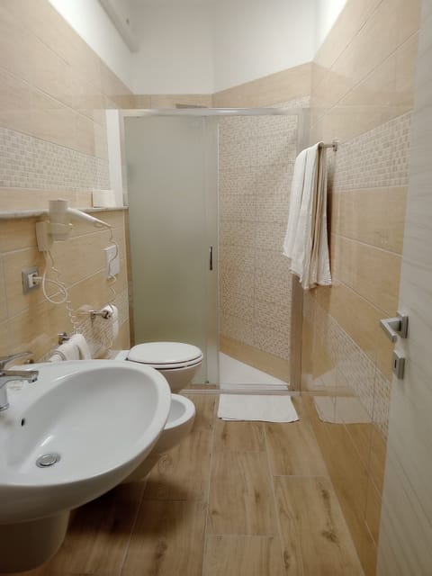 Shower, free toiletries, hair dryer, bidet