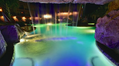 Seasonal outdoor pool, open 10 AM to 10 PM, pool umbrellas, sun loungers