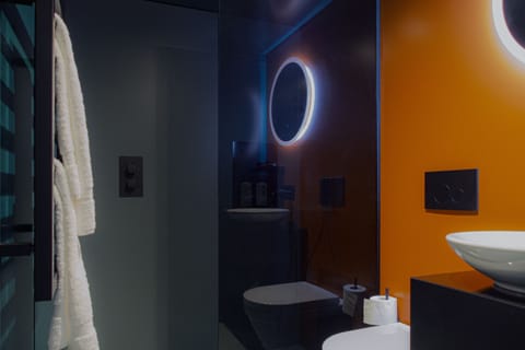 Shower, rainfall showerhead, eco-friendly toiletries, hair dryer