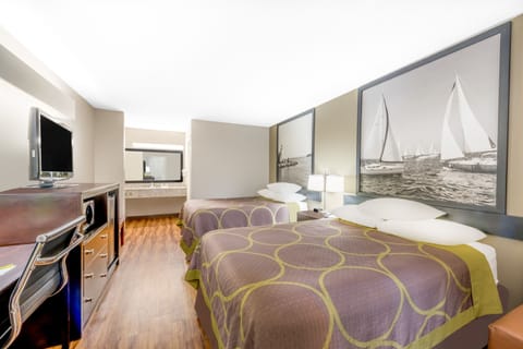 Room, 2 Double Beds, Smoking | Pillowtop beds, iron/ironing board, free cribs/infant beds