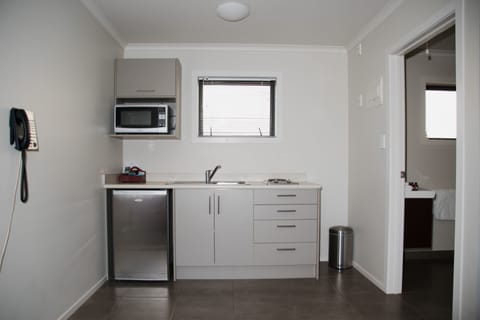 Fridge, microwave, stovetop, electric kettle