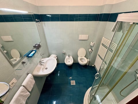 Shower, free toiletries, hair dryer, bidet