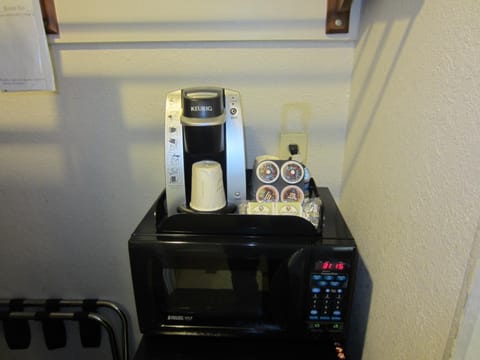 Mini-fridge, microwave, coffee/tea maker, freezer