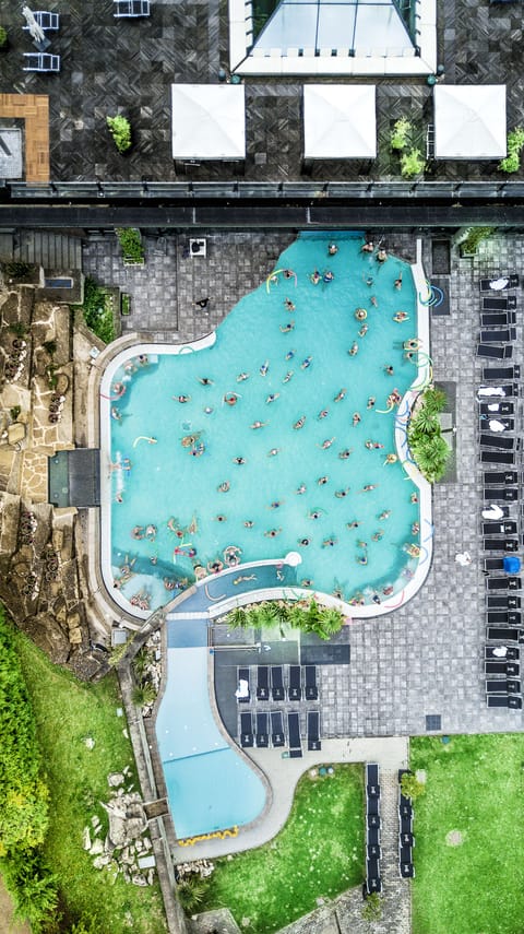 Indoor pool, outdoor pool, sun loungers