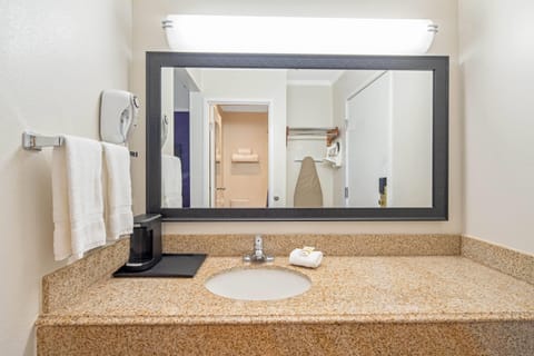 Combined shower/tub, free toiletries, hair dryer, towels