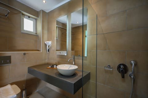 Shower, free toiletries, hair dryer, towels