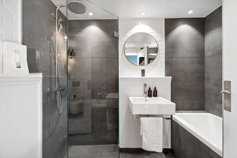 Eco-friendly toiletries, hair dryer, towels