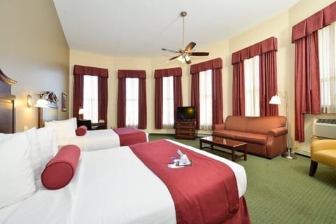 Standard Room, 2 Queen Beds, Non Smoking, Lake View | Desk, laptop workspace, blackout drapes, iron/ironing board