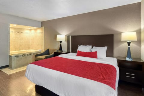 Standard Room, 1 King Bed, Non Smoking, Jetted Tub | Desk, laptop workspace, blackout drapes, iron/ironing board