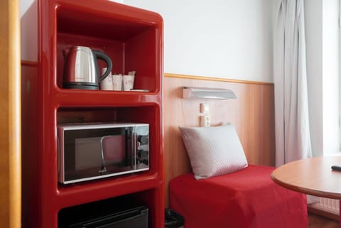 Fridge, microwave, electric kettle