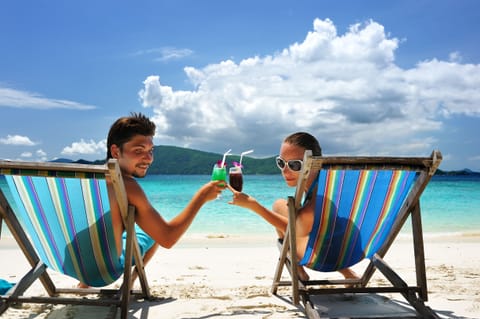 Beach umbrellas, beach towels