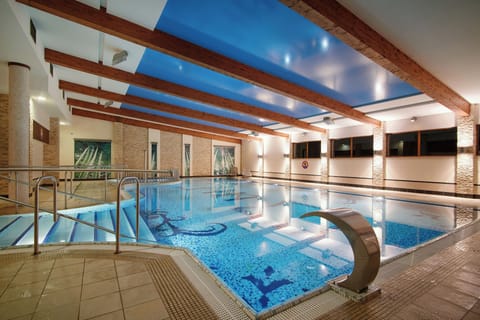 Indoor pool, open 9:00 AM to 9:00 PM, sun loungers