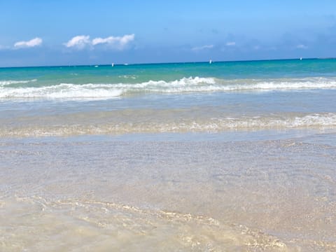 On the beach, white sand